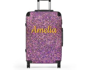 Personalized Purple Glitter Suitcase Set - Custom Travel Luggage with Your Name