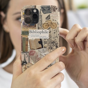 Book Collage Phone Case iPhone 15 14 13 12 11 Pro Max, Bibliophile Cover Gift for Her Literary Themed Bookish Retro