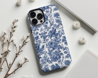 Funda Toile De-Jouy para iPhone: Ramo floral azul, estilo francés