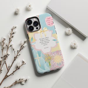 Christian Collage Phone Case: Light Yellow Bow, Bible Verse Religious Gift