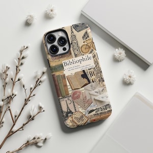 Vintage Bibliophile Phone Case iPhone 16 15 14 13 12 11 Pro Max, Retro Book Collage Phone Cover, Gift for Her, Trendy Cute Case