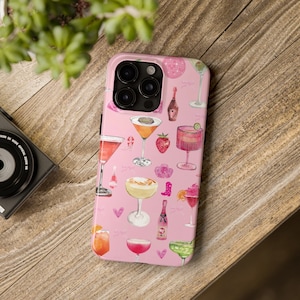 Pink Martini Cocktail Collage iPhone Case: Girly Coquette Phone Cover