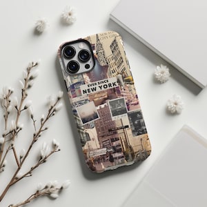 Vintage New York City Collage Case iPhone 15 14 13 12 11 Pro Max, Retro NYC Scrapbook Phone Cover, Gift for Her, Trendy Cute Aesthetic