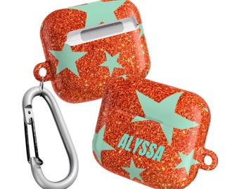 Orange Glitter AirPods Case | Showgirl| Mint Stars AirPods Cover | Custom Personalized
