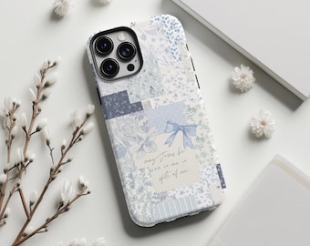 Christian Coquette Phone Case: Light Blue Bow, Bible Verse Cover