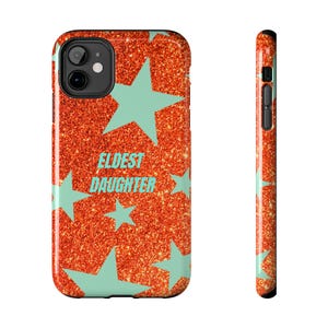 Eldest Daughter Phone Case Sparkly Orange Glitter Star Design, Trendy iPhone Case, Protective Cover image 2