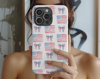 Coquette American Flag Phone Case: Patriotic Bow Collage