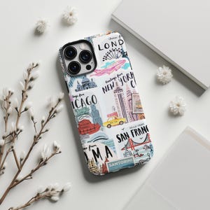Reise-Thema Collage iPhone Fall 15 14 13 12 11 Pro Max NYC inspiriert kokett Geschenk für sie Trendy Cute