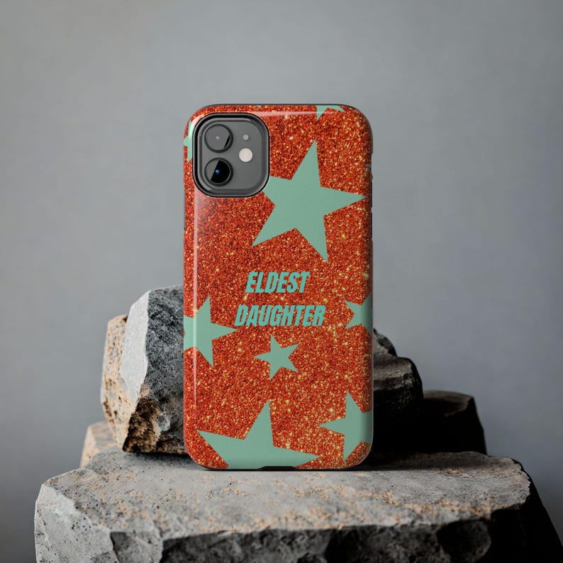Eldest Daughter Phone Case Sparkly Orange Glitter Star Design, Trendy iPhone Case, Protective Cover image 6