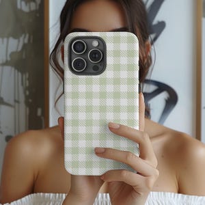 Sage Gingham Handyhülle für iPhone Case 15 14 13 12 11 Pro Max, Grün Trendy Einzigartiges Cover Geschenk für Sie