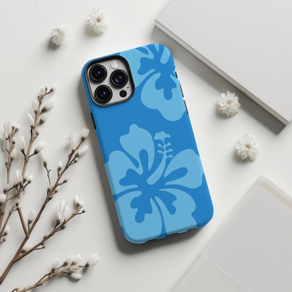 Blue Hibiscus Phone Case iPhone 16 15 14 13 12 11 Pro Max, Book