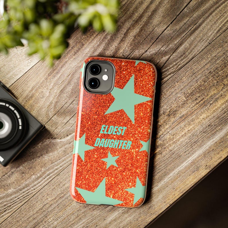 Eldest Daughter Phone Case Sparkly Orange Glitter Star Design, Trendy iPhone Case, Protective Cover image 7