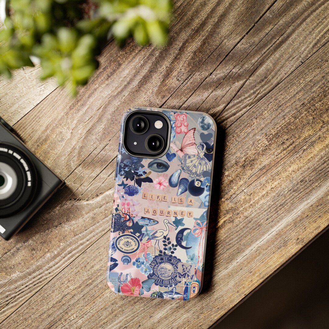 Coquette Blue and Pink Collage Phone Case iPhone 16 15 14 13 12 11 Pro ...