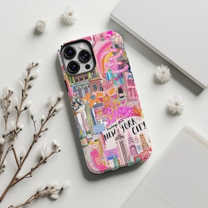 New York City collage telefoonhoesje iPhone 15 14 13 12 11 Pro Max, gepersonaliseerd NYC-hoesje, cadeau voor haar, trendy schattig esthetisch hoesje