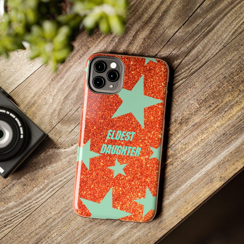 Eldest Daughter Phone Case Sparkly Orange Glitter Star Design, Trendy iPhone Case, Protective Cover image 19