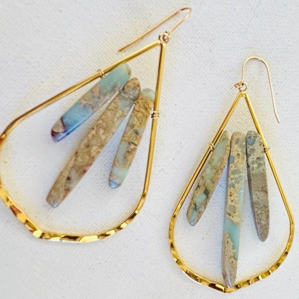 Light Blue Camo Ocean Jasper Earrings