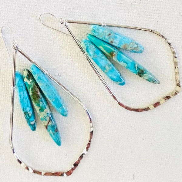 Ocean Turquoise Blue Ocean  Jasper Sterling Silver Earrings