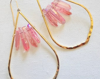 Pink Crystal Quartz Gold Fill Earrings