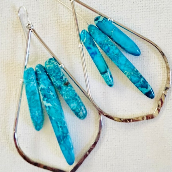 Turquoise Blue Ocean Jasper Sterling Silver Earrings