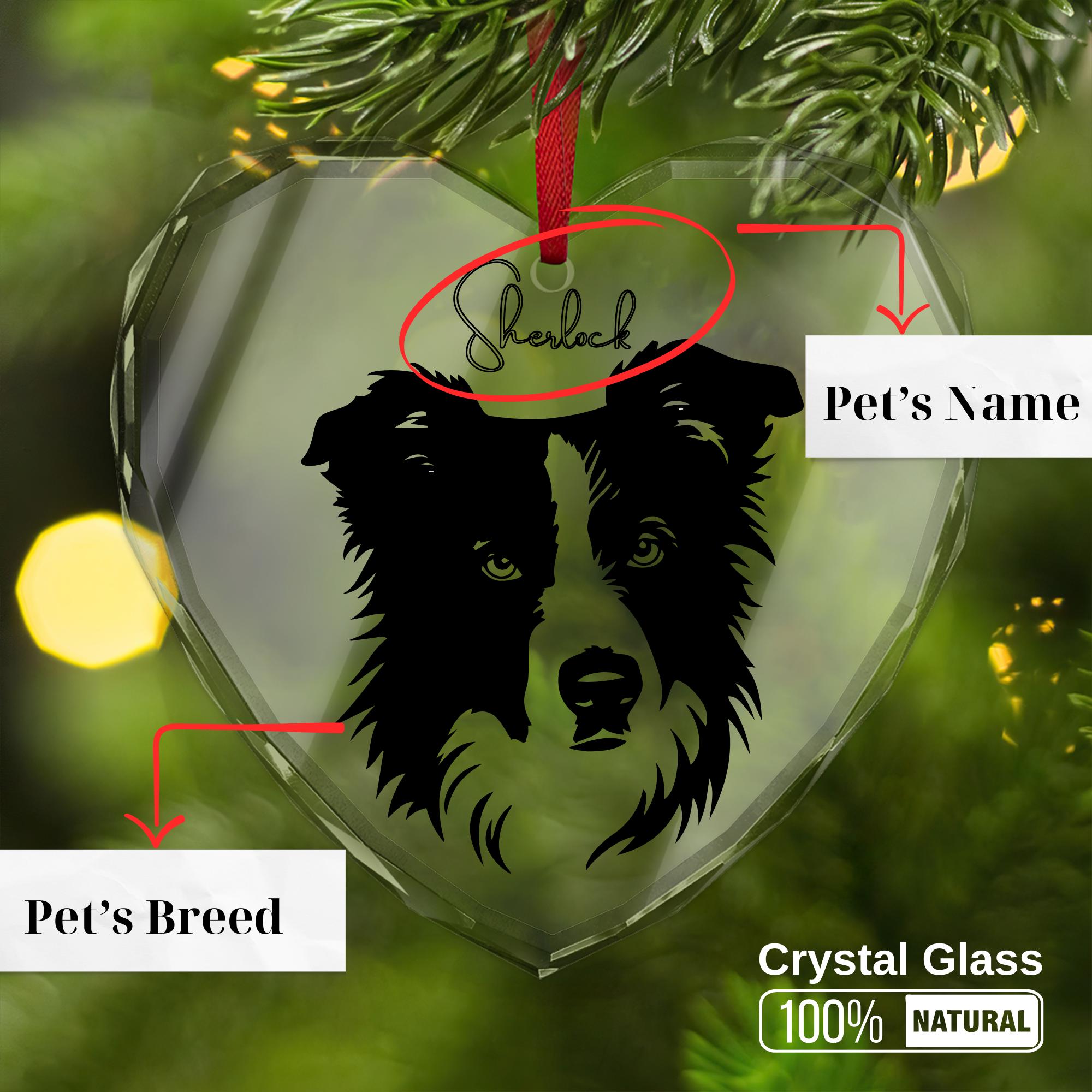 Personalized Heart-Shaped Dog Ornament - Custom Pet Glass Ornament - Unique Holiday Gift for Dog Lovers Pet Holiday Gif Dog Keepsake Gift