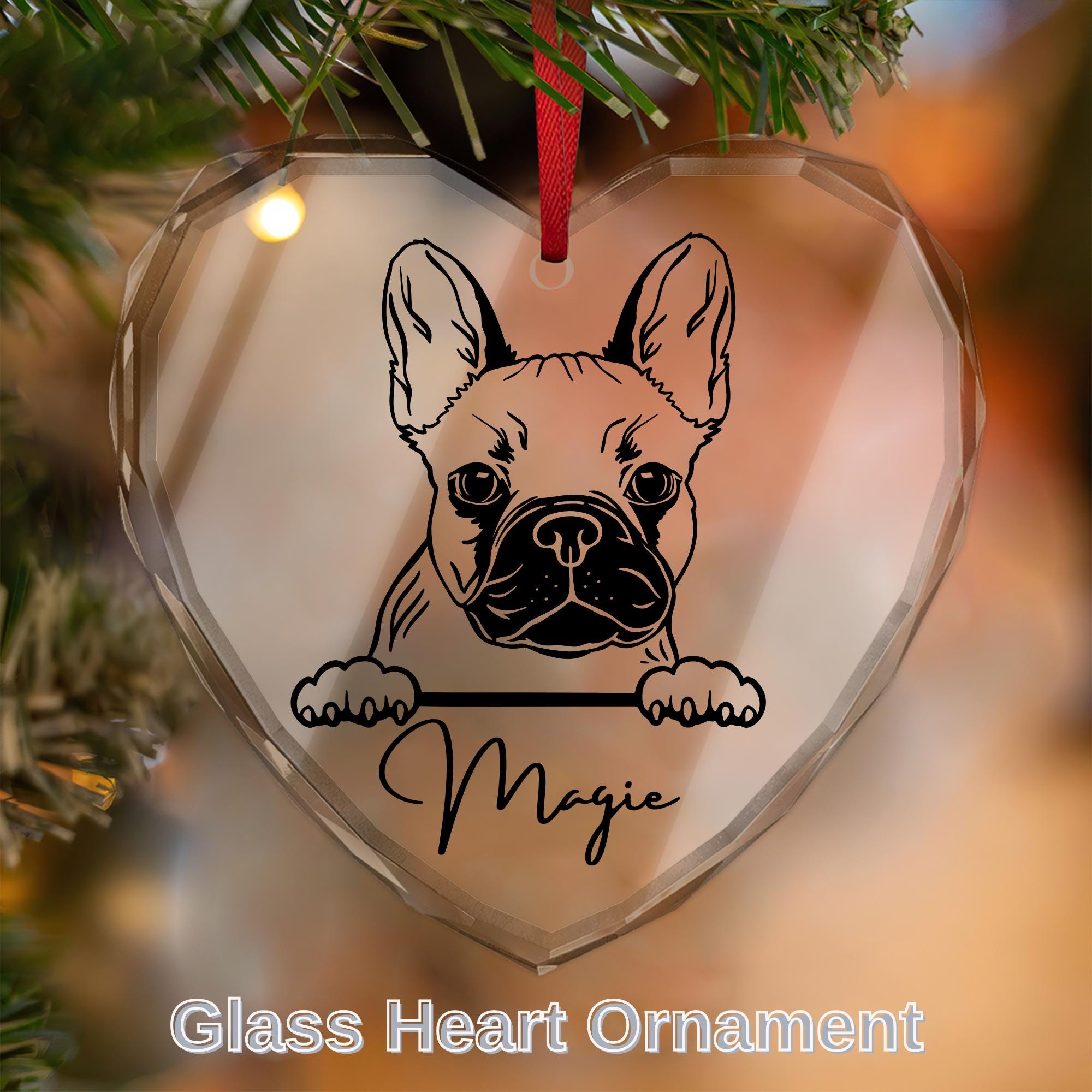 Personalized Heart-Shaped Dog Ornament - Custom Pet Glass Ornament - Unique Holiday Gift for Dog Lovers Pet Holiday Gif Dog Keepsake Gift
