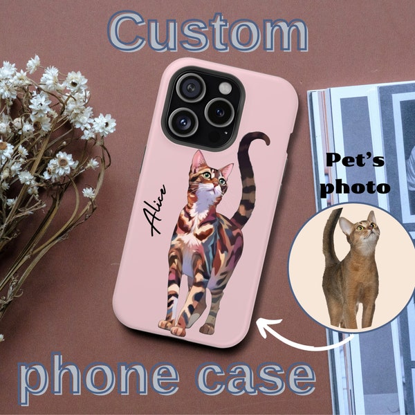 Custom Pet Phone Case Using Pet Photo and Name Cat Name Portrait iPhone SamsungGalaxy Illustration Case Pet Loss Sympathy Gift Memorial Gift