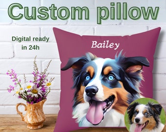 Custom Pet Face Photo Pillow Pet Pillow Using Pet Photo + Name Custom Throw Pillow For Pet Pillow Dog Personalized Pillows Cases Cat Picture