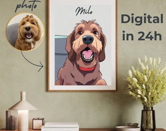 Ritratti personalizzati di animali domestici in stile anime con cani artistici personalizzati utilizzando regali fotografici per animali domestici Memoriale personalizzato per animali domestici di gatti Ritratti di cani digitali personalizzati Disegno di animali domestici