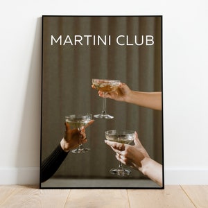 Impresión del club de martini / Póster de cóctel retro vintage / Póster de martini / Decoración de carrito de bar / Ideas de regalos de cocina / Impresión de arte de pared de dibujos animados retro