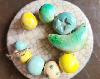 Beach Day / Gaea Handmade Ceramic Pendant and Bead Set