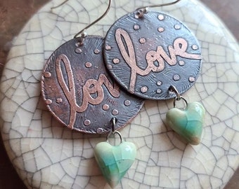 Love Is Love / Copper and Ceramic Earrings