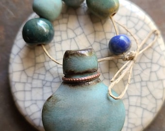 True Blue / Ceramic Pendant and Bead Set