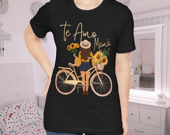 Sunflower t-shirt, Bicycle with sunflowers t-shirt, shirt I love you mom, T-shirt with flowers, Gift to mom t-shirt, gift for woman,