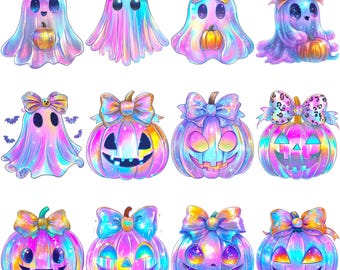 Iridescent Ghost PNG Bundle | Pastel Halloween Clipart | Cute Spooky PNG | Kawaii Ghost Sublimation | Digital Download