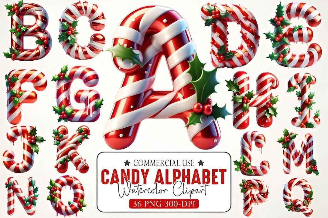 Christmas Alphabet PNG | Candy Cane Holiday Letters Clipart | Festive ...