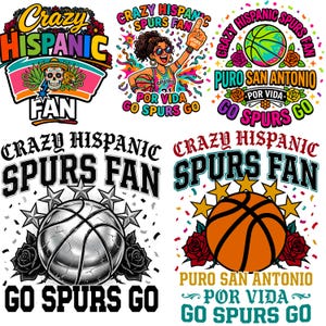 Paquete PNG de fanático hispano loco de los Spurs, PNG divertido de fanático del baloncesto, diseño de camiseta para el día del partido, sublimación de seguidor de los Spurs, imágenes prediseñadas para amantes del deporte
