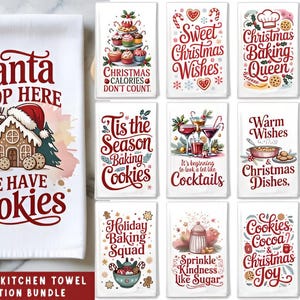 Christmas Kitchen Towel Sublimation Bundle | Tea Towel PNG Designs | Holiday Baking Sublimation | Christmas Pot Holder & Towel Bundle