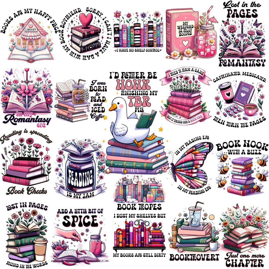 Book Lover PNG Bundle | Funny Reading Quotes | Bookish Stickers ...