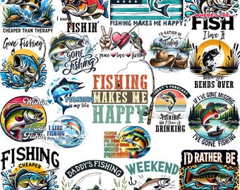 Paquete de citas divertidas de pesca PNG / Diseños de sublimación de papá pescador / Clipart de deportista al aire libre / Humor de caza y pesca PNG / Digital