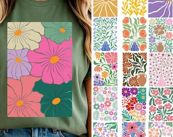 Paquete SVG PNG floral retro: Imágenes prediseñadas de flores bohemias con estilo (descarga digital)