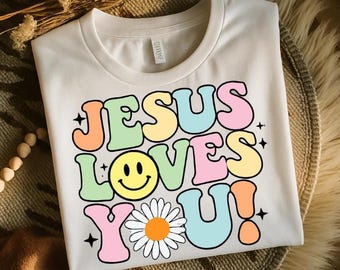 Jesús te ama PNG: Diseño de camiseta de fe cristiana (Descarga digital SVG/PNG)
