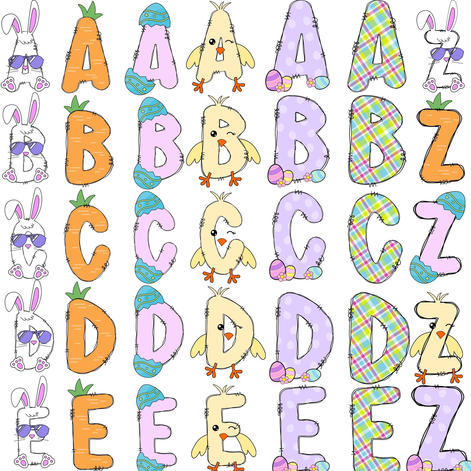 Easter Alphabet Letters PNG Bundle – Bunny Easter Clipart Sublimation ...