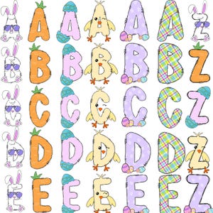Easter Alphabet Letters PNG Bundle – Bunny Easter Clipart Sublimation Set – 6 Designs Spring Alphabet PNG – Easter Name Letters