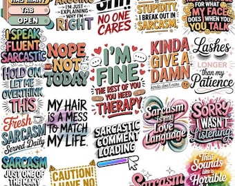 Sarcastic Quotes PNG Bundle: Funny Adult Humor Designs (Digital Download