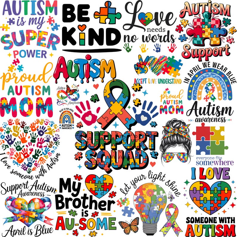 Autism Png Bundle, Autism Awareness Png, Coquette Autism Bow PNG ...