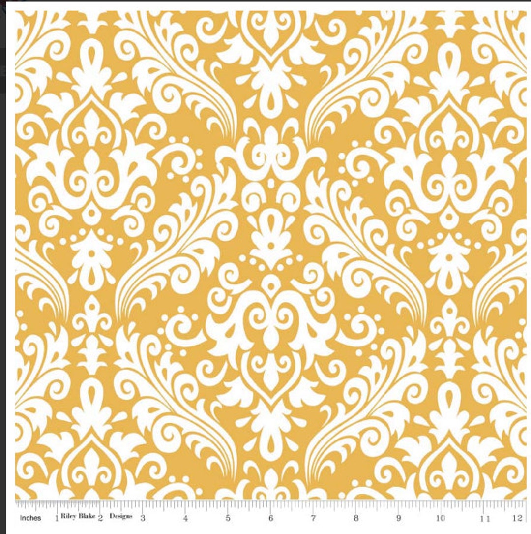 Fabric by the Yard Riley Blake Mustard Yellow Damask C83066 100