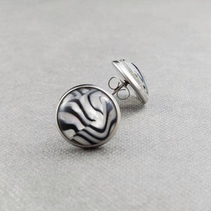 Zebra Print Stud Earrings, Hypoallergenic Stainless Steel Posts, Jewelry for Sensitive Ears, Gift for Teen Girl image 1
