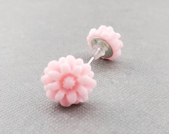 Pink Rose Resin Stud Earrings, Tiny Floral Post Earrings, Gift for Teenage Girl