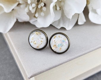 Opal Iridescent Stud Earrings, Resin Post Nickel Free Jewelry, Boho Bohemian Style, Gift for Her