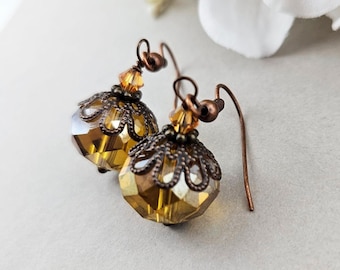 Topas Tropfen Ohrringe, Vintage Inspirierte Perlen Glasschmuck, Geschenk für Sie